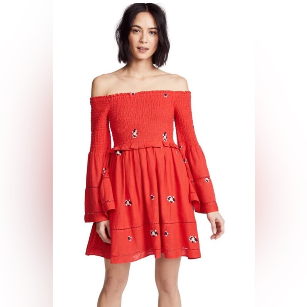 Free People Red Floral Long Sleeve Dress